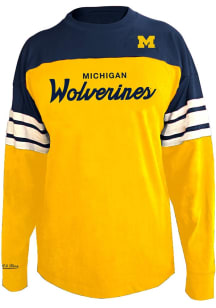 Mens Blue Michigan Wolverines Three Contrast Sleeve Big and Tall Crew Sweatshirt