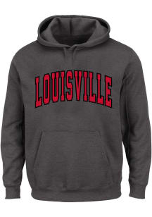Louisville Cardinals Mens Charcoal Arch Name Twill Big and Tall Hooded Sweatshirt