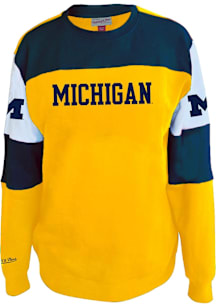 Michigan Wolverines Mens Blue Three Stripe Sleeve Big and Tall Crew Sweatshirt