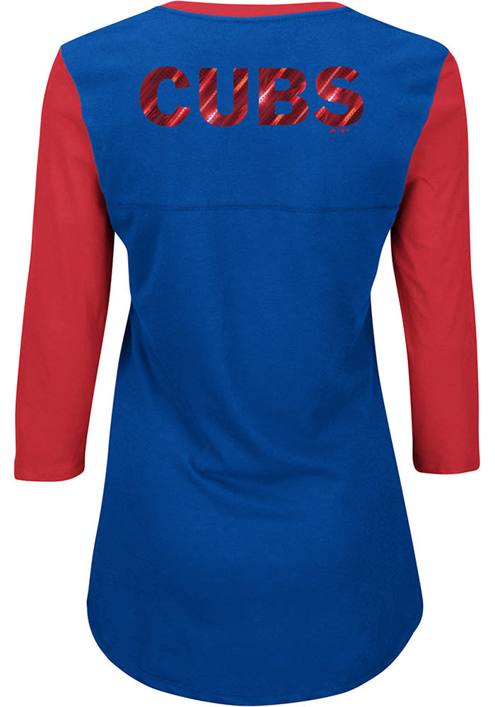 Chicago Cubs Womens Blue Above Average Long Sleeve Plus Size T-Shirt