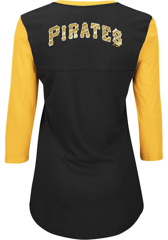 Pittsburgh Pirates Majestic Women's Plus Size Above Average 3/4-Sleeve  Raglan T-Shirt - Black/Gold