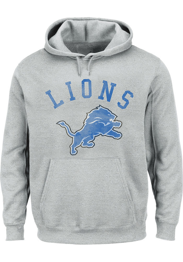 Detroit Lions Mens Grey Arched Wordmark Big and Tall Hooded Sweatshirt