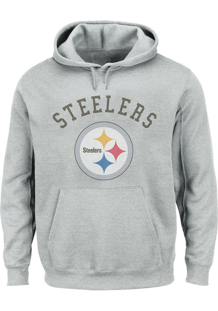 Pittsburgh Steelers Mens Grey Arched Wordmark Big and Tall Hooded Sweatshirt