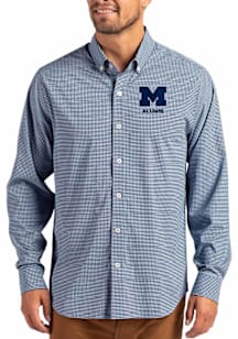 Cutter and Buck Michigan Wolverines Mens Navy Blue Alumni Skyline Long Sleeve Dress Shirt