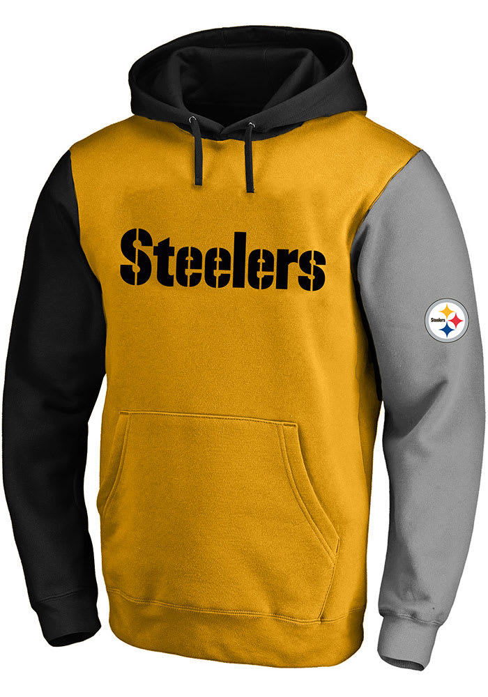 Pittsburgh Steelers Mens Black Color Block Big and Tall Hooded Sweatshirt