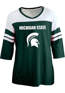 Michigan State Spartans Womens Green Contrast 3/4 + LS Tee