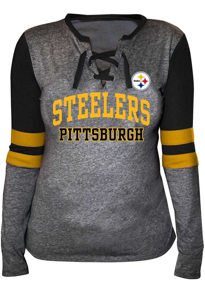 Eternal Fortune Fashion, LLC (Waitex) Pittsburgh Steelers Women's Charcoal Contrast LS Tee, Charcoal, 50% COTTON/ 50% POLYESTER, Size 2XL, Rally House