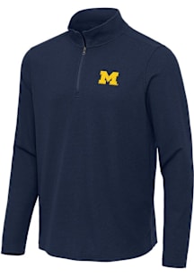 Antigua Michigan Wolverines Mens Navy Blue Sync Long Sleeve Qtr Zip Pullover