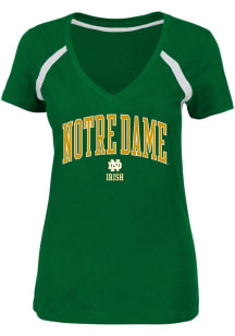 Notre Dame Fighting Irish Womens Green V Neck Short Sleeve T-Shirt