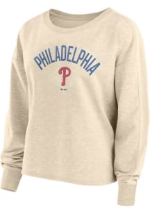 Philadelphia Phillies Womens Oatmeal Dropped Crew Sweatshirt