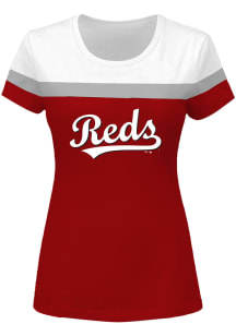 Cincinnati Reds Womens Red Split Short Sleeve T-Shirt