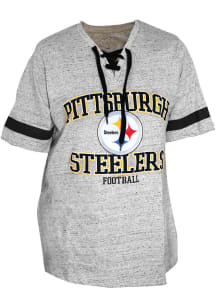 Pittsburgh Steelers Womens Grey Lace Up Short Sleeve T-Shirt