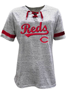 Cincinnati Reds Womens Grey Lace Up Short Sleeve T-Shirt