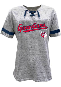 Cleveland Guardians Womens Grey Lace Up Short Sleeve T-Shirt