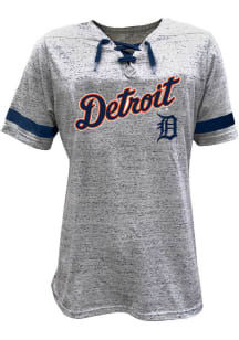 Detroit Tigers Womens Grey Lace Up Short Sleeve T-Shirt