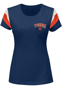 Detroit Tigers Womens Navy Blue Pieced Short Sleeve T-Shirt