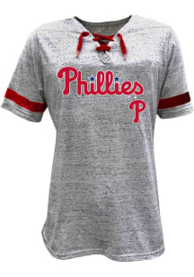 Philadelphia Phillies Womens Grey Lace Up Short Sleeve T-Shirt