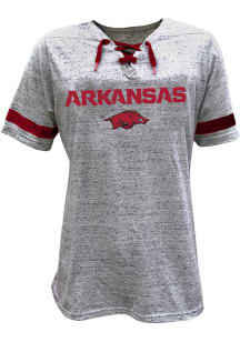 Arkansas Razorbacks Womens Grey Lace Up Short Sleeve T-Shirt