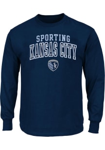 Sporting Kansas City Mens Navy Blue ARCH LOGO Big and Tall Long Sleeve T-Shirt