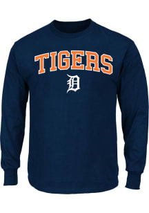 Detroit Tigers Mens Navy Blue ARCH LOGO Big and Tall Long Sleeve T-Shirt