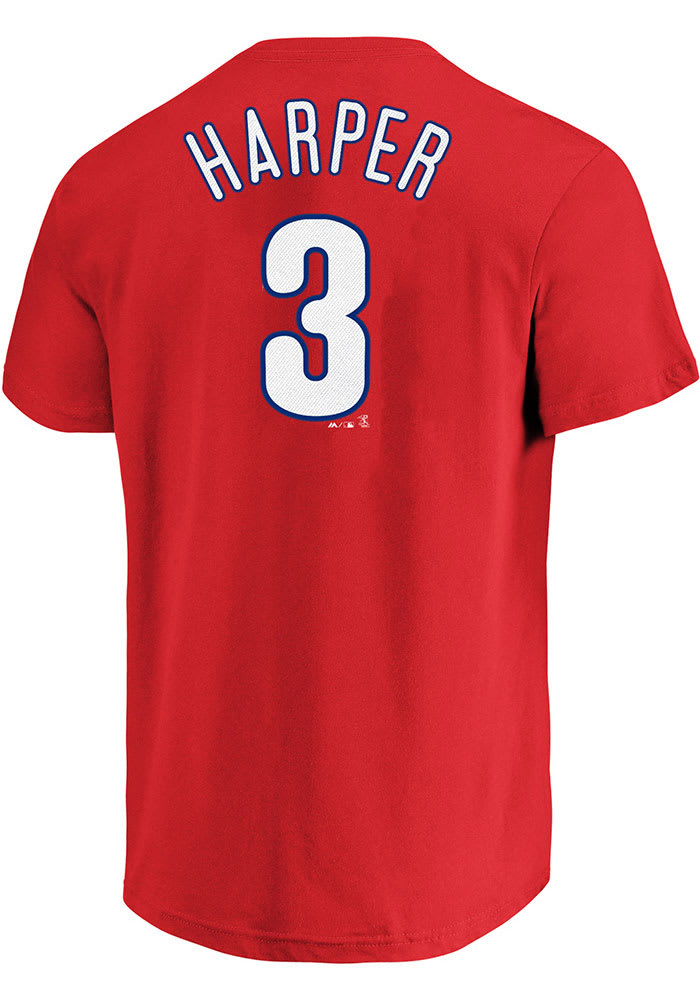 Bryce Harper Profile Philadelphia Phillies Mens Red Name # Big and Tall T-Shirt
