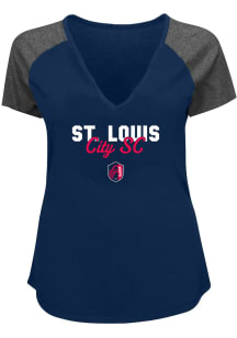 St Louis City SC Womens Navy Blue Raglan Short Sleeve T-Shirt