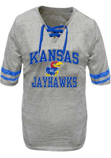 Kansas Jayhawks Womens Grey Lace Up+ Short Sleeve T-Shirt
