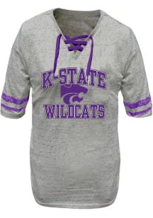 K-State Wildcats Womens Grey Lace Up+ Short Sleeve T-Shirt