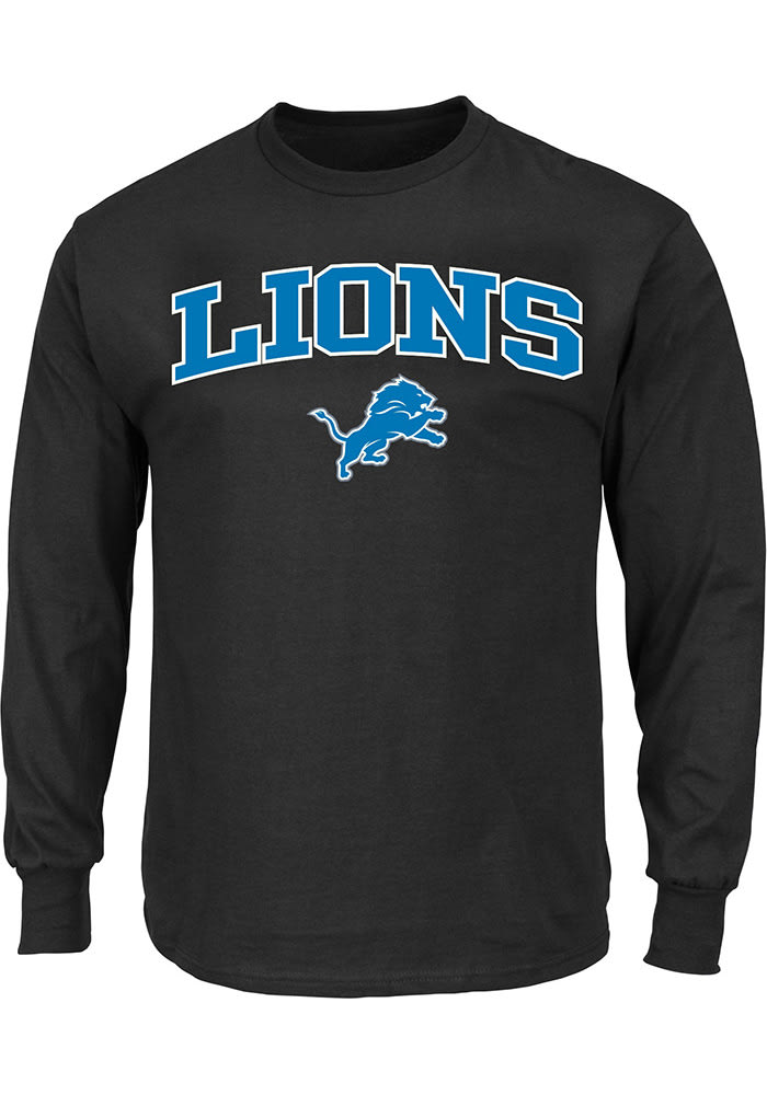 Detroit Lions Mens BLACK Team Name Long Sleeve T