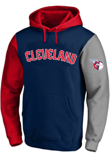 Cleveland Guardians Mens Navy Blue Colorblock Pullover Big and Tall Hooded Sweatshirt
