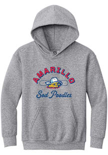 Summit Sportswear Amarillo Sod Poodles Youth Grey Vintage Arch Script Long Sleeve Hoodie