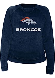 Denver Broncos Womens Blue Raglan Distressed Crew Sweatshirt