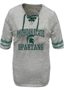 Michigan State Spartans Womens Grey Lace Up+ Short Sleeve T-Shirt