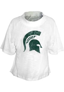 Michigan State Spartans Womens White Drop Shoulder Raglan+ Short Sleeve T-Shirt