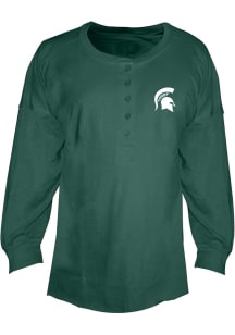 Michigan State Spartans Womens Green Henley+ LS Tee