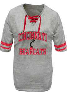 Cincinnati Bearcats Womens Grey Lace Up+ Short Sleeve T-Shirt