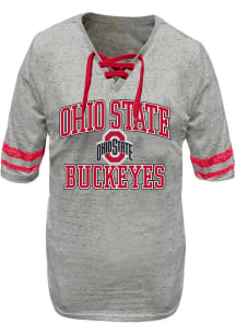 Ohio State Buckeyes Womens Grey Lace Up+ Short Sleeve T-Shirt