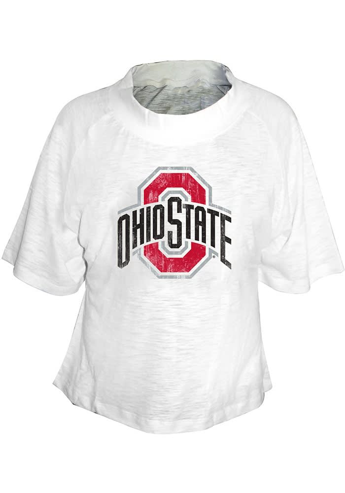 Ohio State Buckeyes Womens White Drop Shoulder Raglan+ Short Sleeve T-Shirt