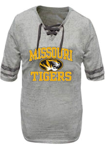Missouri Tigers Womens Grey Lace Up+ Short Sleeve T-Shirt