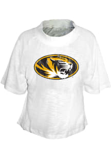 Missouri Tigers Womens White Drop Shoulder Raglan+ Short Sleeve T-Shirt