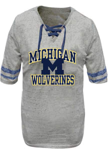 Michigan Wolverines Womens Grey Lace Up+ Short Sleeve T-Shirt