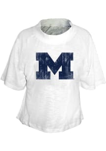 Michigan Wolverines Womens White Drop Shoulder Raglan+ Short Sleeve T-Shirt