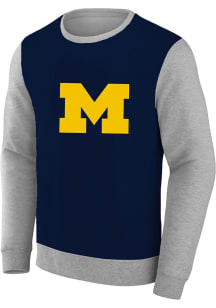Michigan Wolverines Womens Navy Blue Colorblock+ Crew Sweatshirt