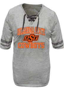 Oklahoma State Cowboys Womens Grey Lace Up+ Short Sleeve T-Shirt