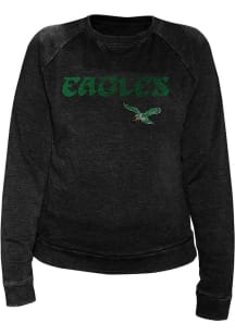 Philadelphia Eagles Womens Black Raglan Distressed Crew Sweatshirt