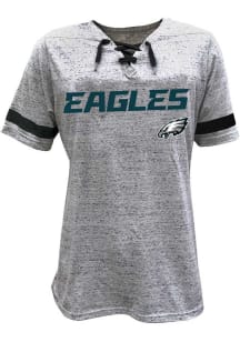 Philadelphia Eagles Womens Grey Lace Up Design Short Sleeve T-Shirt