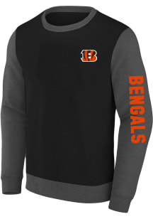 Cincinnati Bengals Mens Black Contrast Body and Sleeve Big and Tall Crew Sweatshirt