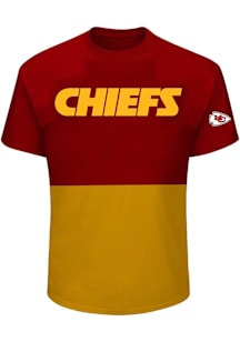 Kansas City Chiefs Mens Red Peach Interlock Poly Split Big and Tall T-Shirt