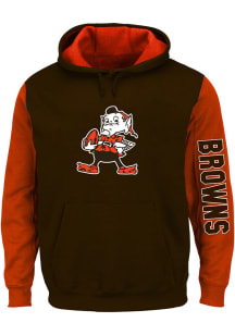 Cleveland Browns Mens Brown Contrast Sleeve Big and Tall Hooded Sweatshirt