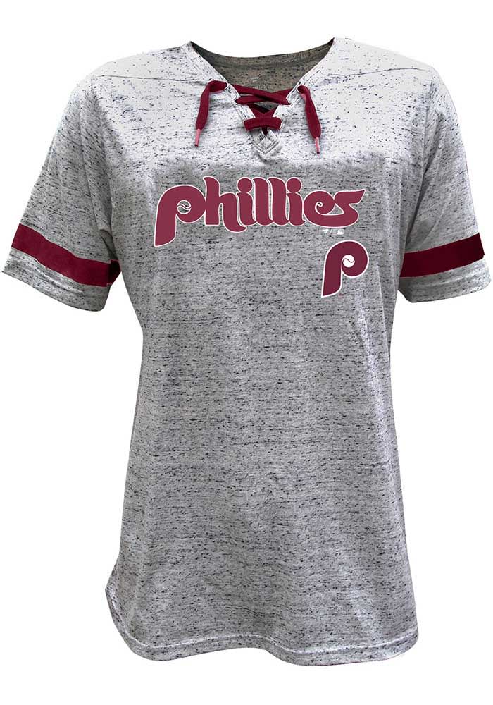Philadelphia Phillies Womens GREY Lace Up T-Shirt - 2652800